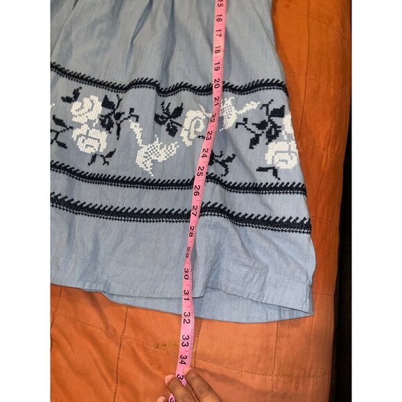 Madewell Blue Embroidered  Foldover V-Neck Puff Sleeve Mini Dress  Women's Size - Picture 7 of 10